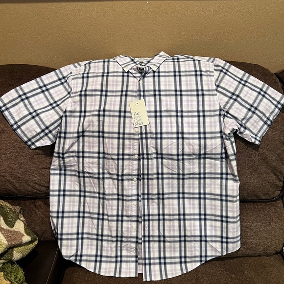 NWT Croft & Barrow Men’s short sleeve button front shirt. Purple Blue Plaid - Picture 2 of 5